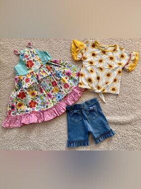 Matilda Jane Floral Sundress, Sunflower Tee & Ruffle Denim Shorts - Multicolor